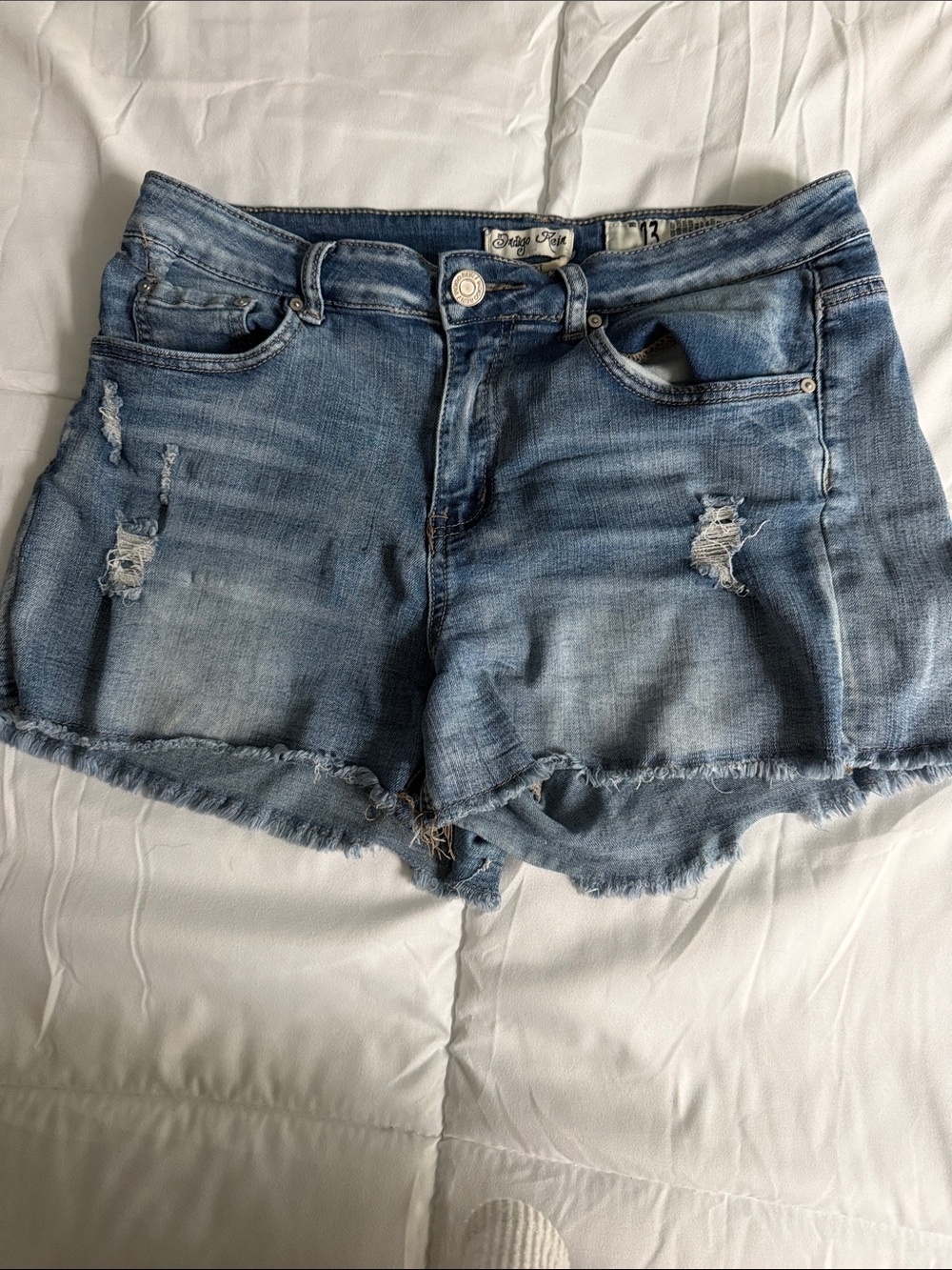 Indigo Rein Light Blue Distressed Denim Shorts